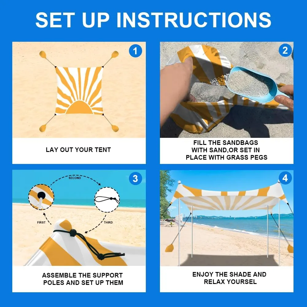 YUKIHOME Beach Tent Sun Shade Canopy Tent, UPF 50  Camping Beach Sun Shelter 10 x 10ft 4 Pole, Lightweight, Easy Set Up and Carry