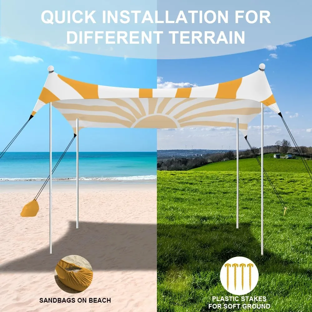 YUKIHOME Beach Tent Sun Shade Canopy Tent, UPF 50  Camping Beach Sun Shelter 10 x 10ft 4 Pole, Lightweight, Easy Set Up and Carry