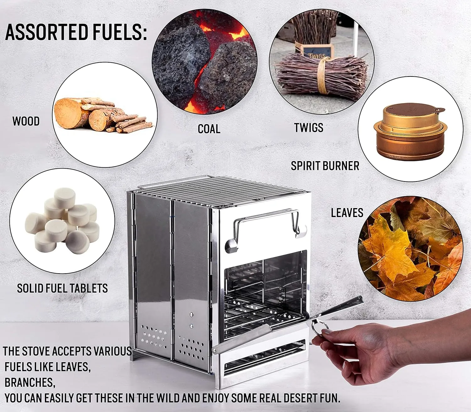 Zento Camping Wood Stove Portable Folding Camp Stove, Stainless Steel, Foldable Grill Survival, Easy to Carry, Small Portable (Aluminum Small)